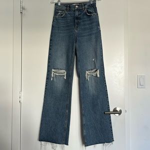 Zara High Rise Straight Leg Ripped Jeans